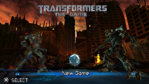 Transformers: The Game title screen for PSP